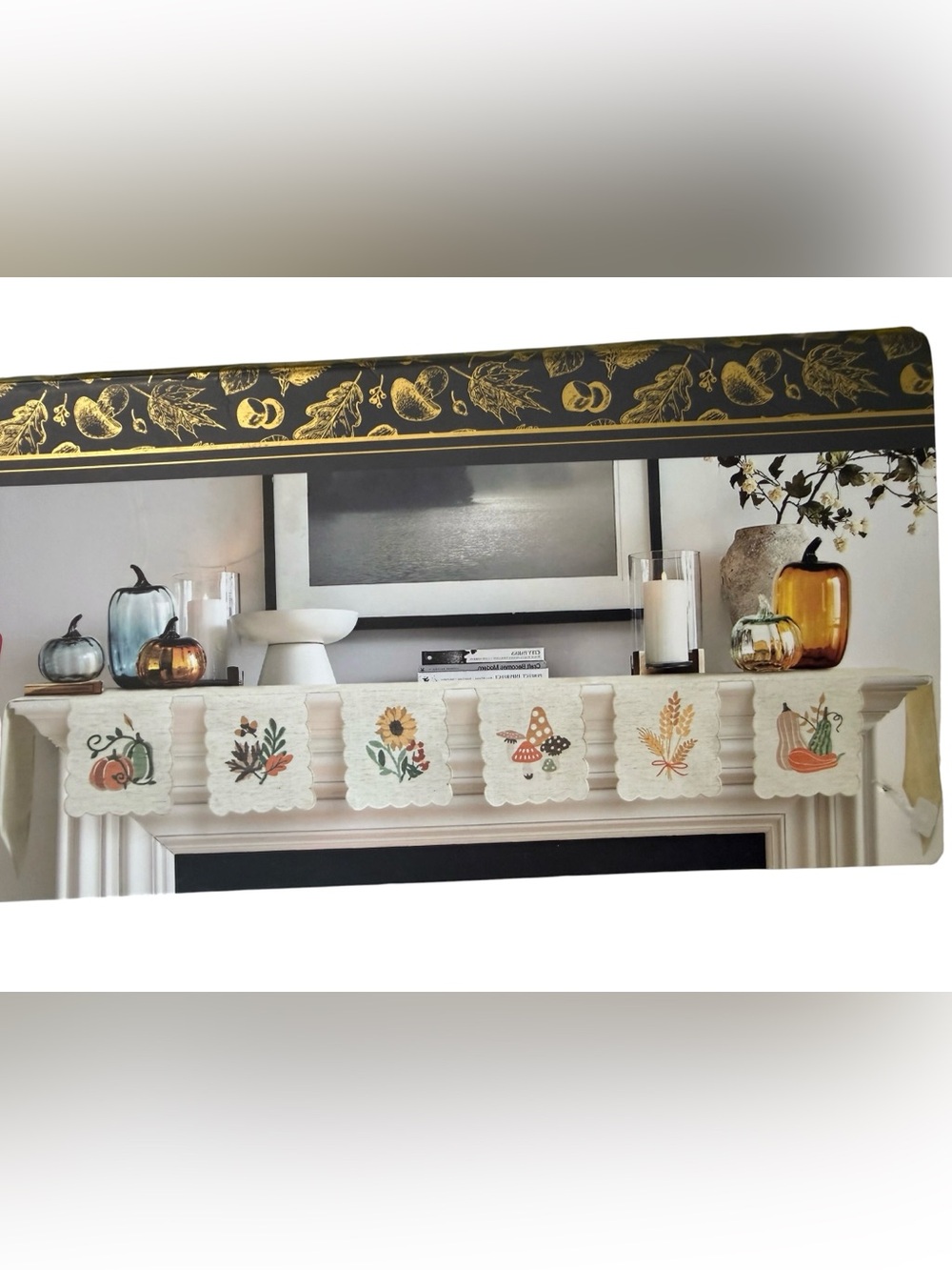 Envogue Harvest Fall Mantel Scarf Pumpkin Floral Decor New